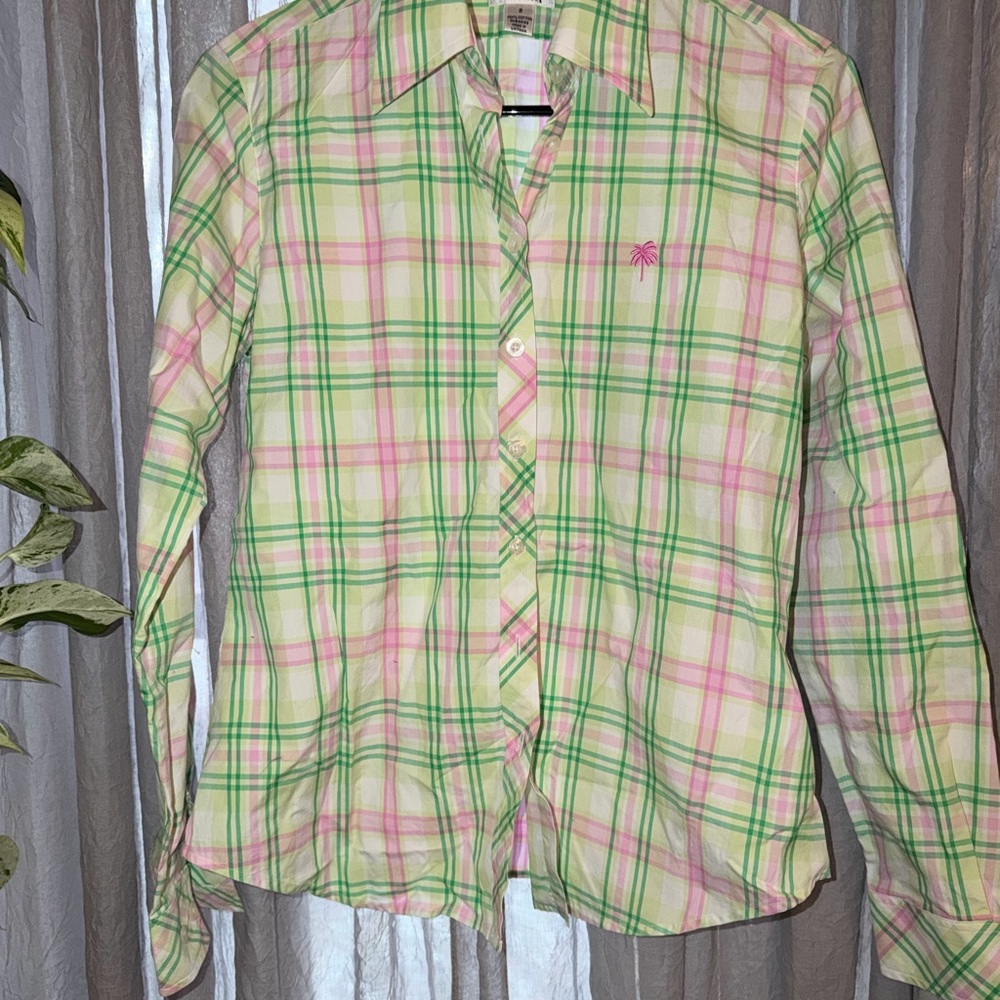 Lilly Pulitzer ladies Plaid Shirt in Green and Pink size 2